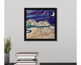PNW Art Mt Rainier Seattle Art Wood Grain Art Trippy Art Colorful Art Playful Art Wall Art Mountain Art Painting Canvas Wall Art Wall Decor