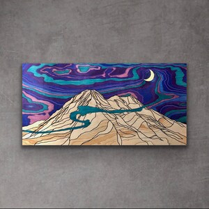 Mt Rainier PNW Art Wood Grain Art Trippy Art Colorful Art Playful Art Wall Art Mountain Art Seattle Painting Canvas Wall Art Wall Decor