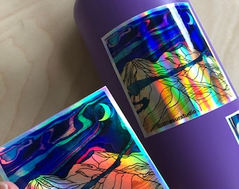 Mountain Sticker Mt Rainier PNW Art Backpacking Wood Grain Art Playful Art Wall Art Mountain Art Seattle Painting Water Bottle Art