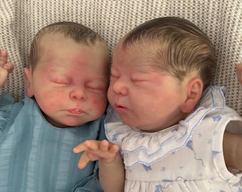 Twin Reborn Baby Dolls Ready to Ship – Realistic Newborn Boy & Girl Set 50cm/48cm – Full Limbs Vinyl – Handmade Reborn Twins