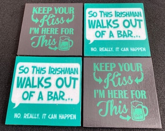 Hilarious Irish St. Patrick's Day Wood Coasters Waterproof Sealed and Cork Backing