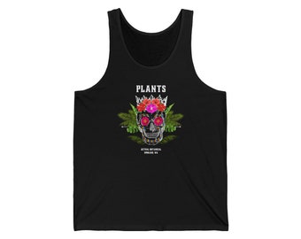 Tropical Blooms & Skulls: Exotic Floral Sugar Skull Tank Top - Handcrafted Art, Island Style Statement!