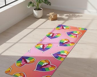 Rainbow Lips & Hearts Yoga Mat | Fun, Non-Slip LGBTQIA+ Pride Fitness Mat