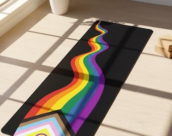 Progress Pride Flag Yoga Mat | Rainbow & Diversity Non-Slip Exercise Mat
