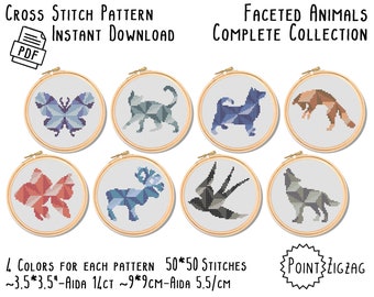 Patrón de punto de cruz - Animales facetados: Colección completa