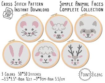 Patrón de punto de cruz - Caras de animales sencillas: Colección completa