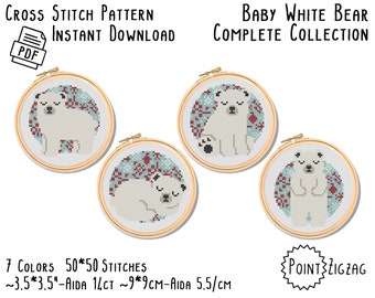 Patrón de punto de cruz - Oso blanco bebé: Colección completa