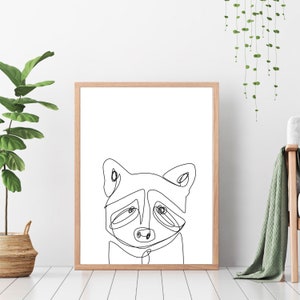 Raccoon Line Art, Woodland Animal, Single Line Art, Animal Line Art, Minimalist Digital Print image 1