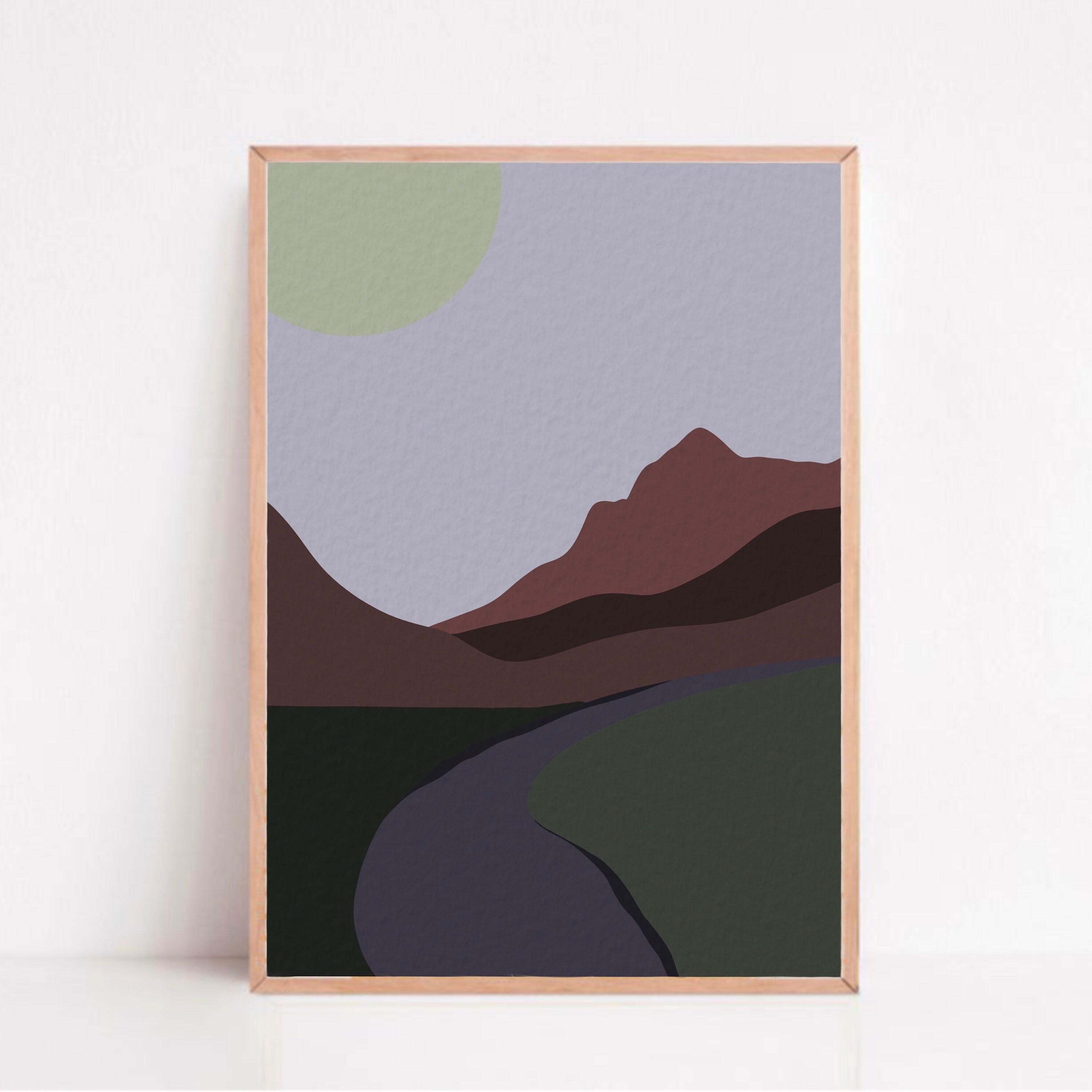Moody Minimalist Mountain Landscape Print Set of 2, Abstract