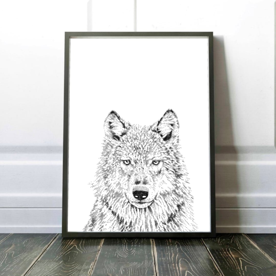 Handgemachter Wolf Kunstdruck, Waldtiere, Schwarz Weiss Druck ...
