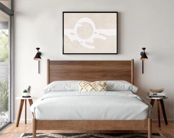 Large Abstract Wall Art, Sun and Moon Abstract Art, Cream and White, Fluid Wall Art, Instant Digital Download