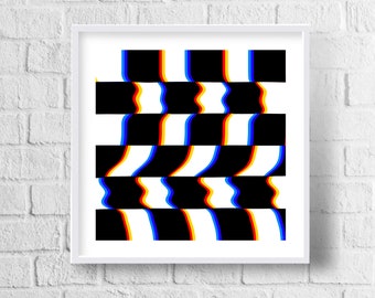 Funky Techno Checkerboard Digital Art Print, Warped Retro Psychedelic Print, Digital Download