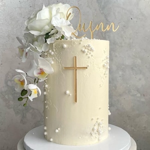 Name Topper und Kruzifix Charm Set | Personalisiert | Verschiedene Größen & Farben
