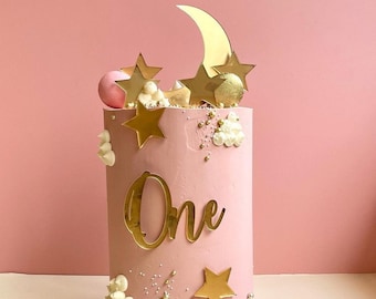 Baby Age Moon and Star Cake topper Set | Personalised | Various Sizes & Colours