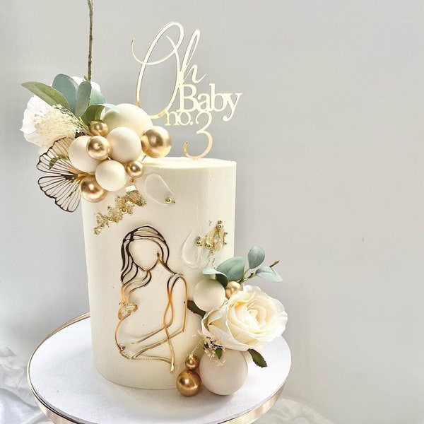 Oh Baby Cake Topper and Line Art Charm | Personalised | Various Sizes & Colours
