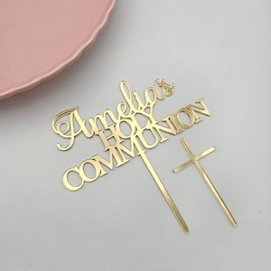 Heilige Kommunion Cake Topper mit Kreuz Anhänger | Personalisiert | Verschiedene Größen & Farben