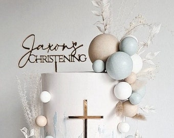 Christening Cake Topper with Cross Charm | Personalised | Various Sizes & Colours