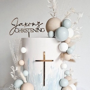 Christening Cake Topper with Cross Charm | Personalised | Various Sizes & Colours