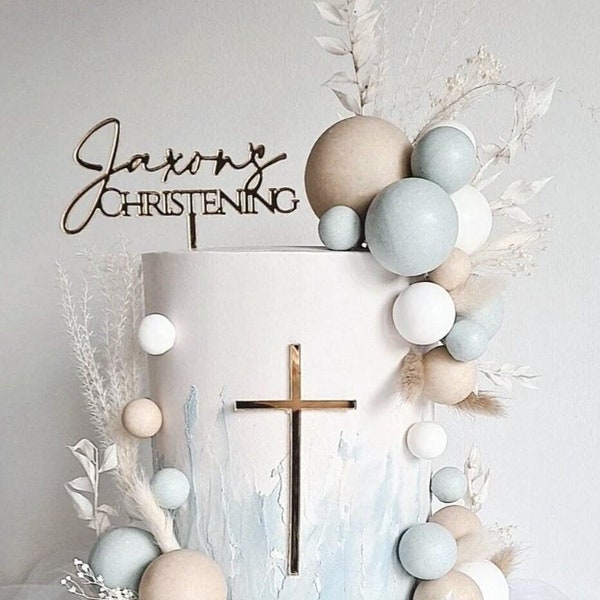 Christening Cake Topper with Cross Charm | Personalised | Various Sizes & Colours