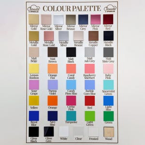 A colour swatch displaying all the different colours we offer our products in.