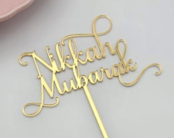 Adorno para tarta Nikkah Mubarak / Acrílico / Varios tamaños y colores