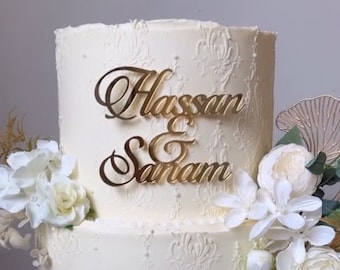 Cake Charm | Wedding Cake Charm | Wedding Names | Elegant Font | Engagement | Personalised | Various Sizes & Colours