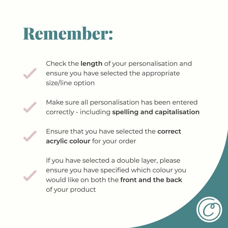 A checklist with instructions of how to complete an order with all the relevant information.