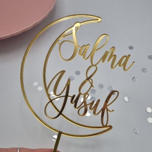 Moon Cake Topper | Wedding Cake Topper | Wedding Names | Elegant Font | Engagement | Personalised | Various Sizes & Colours