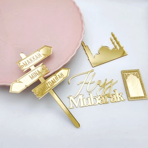 Hajj Mubarak Cake Topper und Charm Set | Umrah Mubarak Topper | Wegweiser | Cake Topper | Kuchen Anhänger | Hajj Kuchen | Verschiedene Größen & Farben