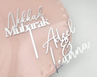 Nikkah Mubarak Cake Topper and Name Charm Set | Multiple Sizes & Colours