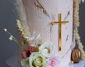 Acrylic Cross Cake Charm | Christening Cake Decoration