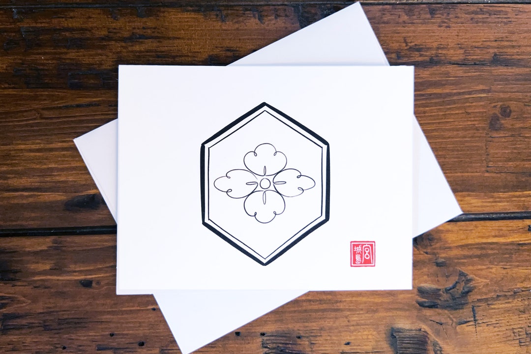 Draw Note Card DIAMOND FLOWER - Line Drawing Note Cards With Artist Seal Stamp ...