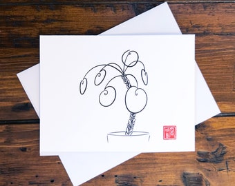 PILEA - Line drawing note cards with artist seal stamp - Houseplant series - Includes matching envelopes (set of 12)