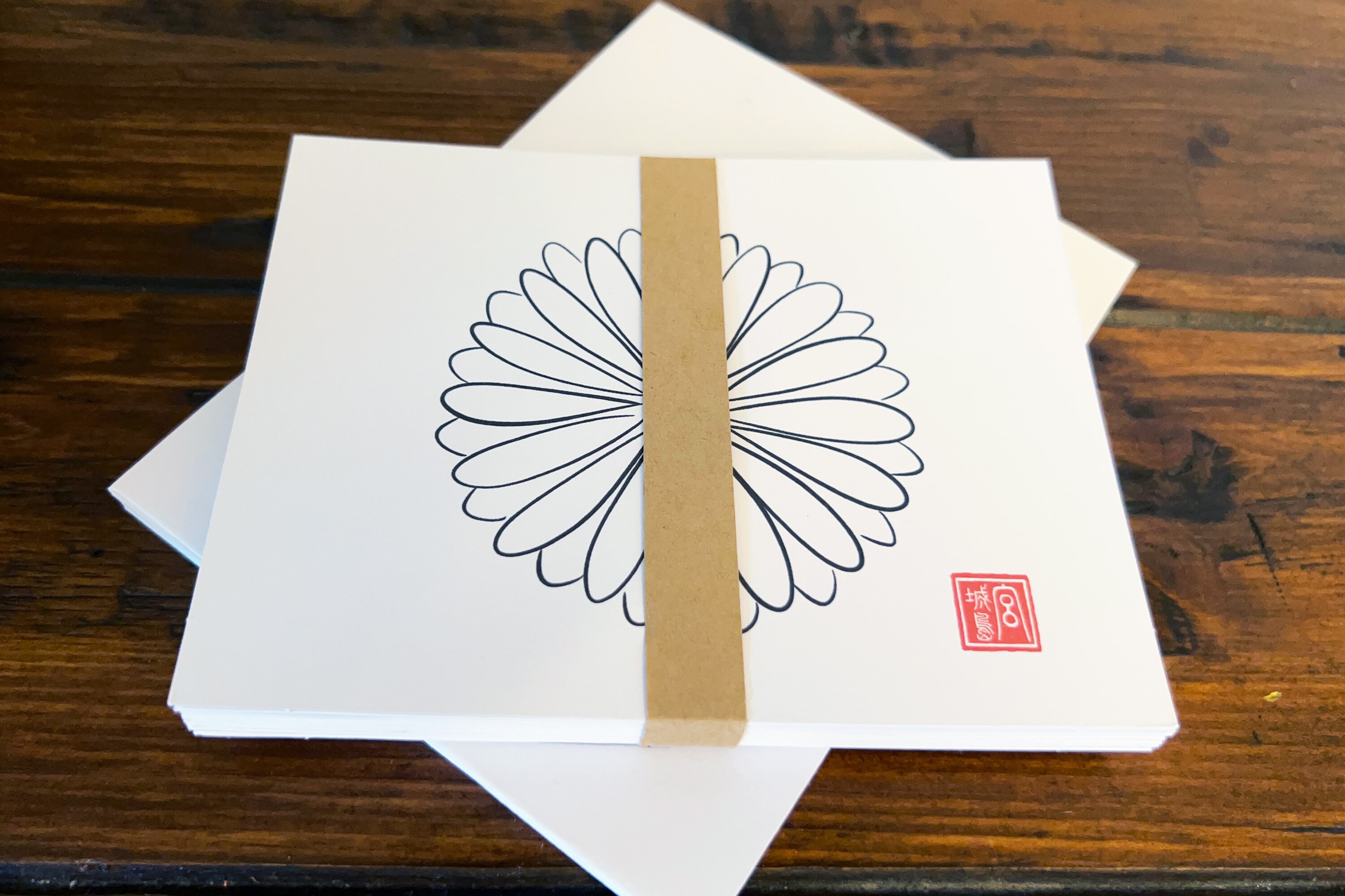 CHRYSANTHEMUM - Line Drawing Note Cards With Artist Seal Stamp ...