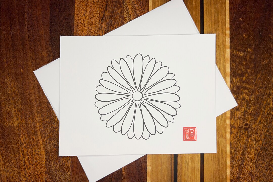 CHRYSANTHEMUM Line Drawing Note Cards With Artist Seal Stamp - Etsy