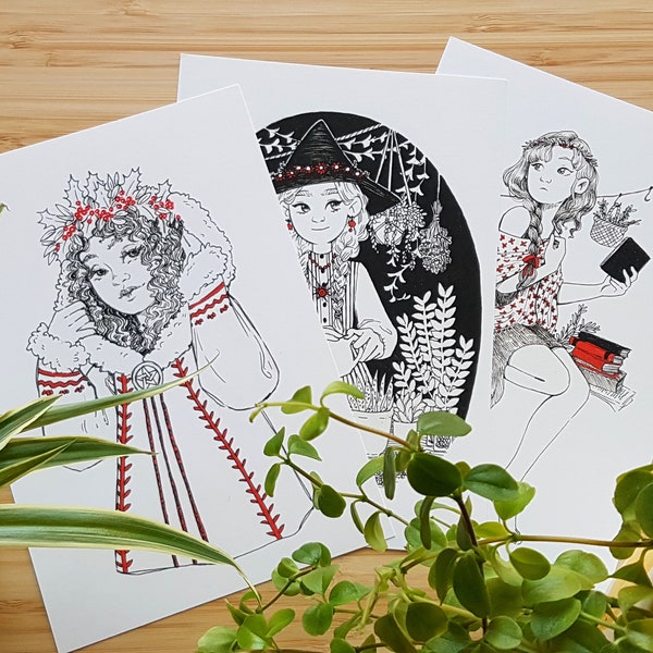 Botanical Witches Print | Inktober 2018 | Art print | Plants and Witches
