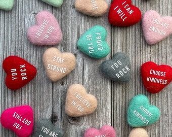 Conversation Hearts. Personalized Gift. Felt Hearts. Mental Health Hearts. Mindset Hearts. Wool Heart. Heart Decor. Valentines Decor