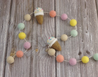 Pom Pom Garland - Summer Garland. Summer Decor. Ice Cream Party. Pompom Garland. Felt Ball Garland