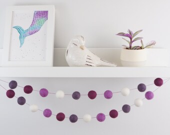 Pom Pom Garland.  Purple Garland. Mermaid Garland. Felt Pom Poms Garland.Felt Balls Garland. Felt Pompom Garland