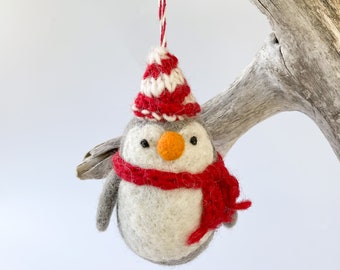 Grey Penguin Ornament. Christmas Ornament. Felt Wool Ornament