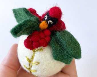 Felt Christmas Ornament. Needle Felted Cardinal Bird Ornament.