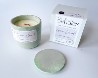 Coconut - Scented Soy Wax Candle. Wooden Cracking Wick. Cement Candle. Unique Concrete Candle