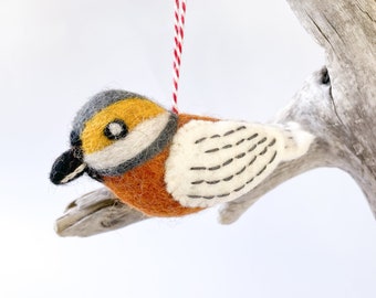 Christmas Felted Bird Ornament. Warbler Ornament