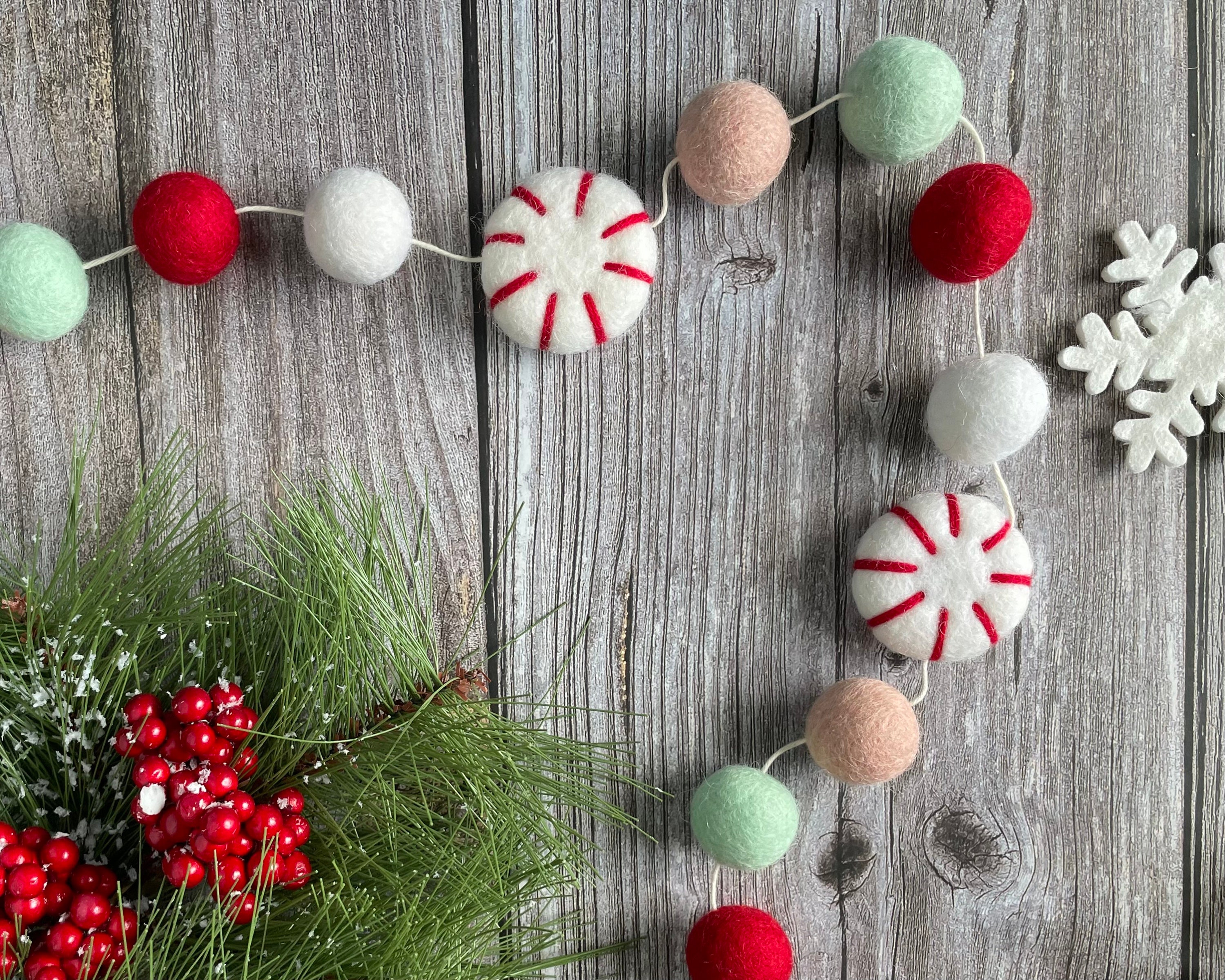Christmas Felt Garland. Peppermints Garland. Felt Pom Poms Etsy
