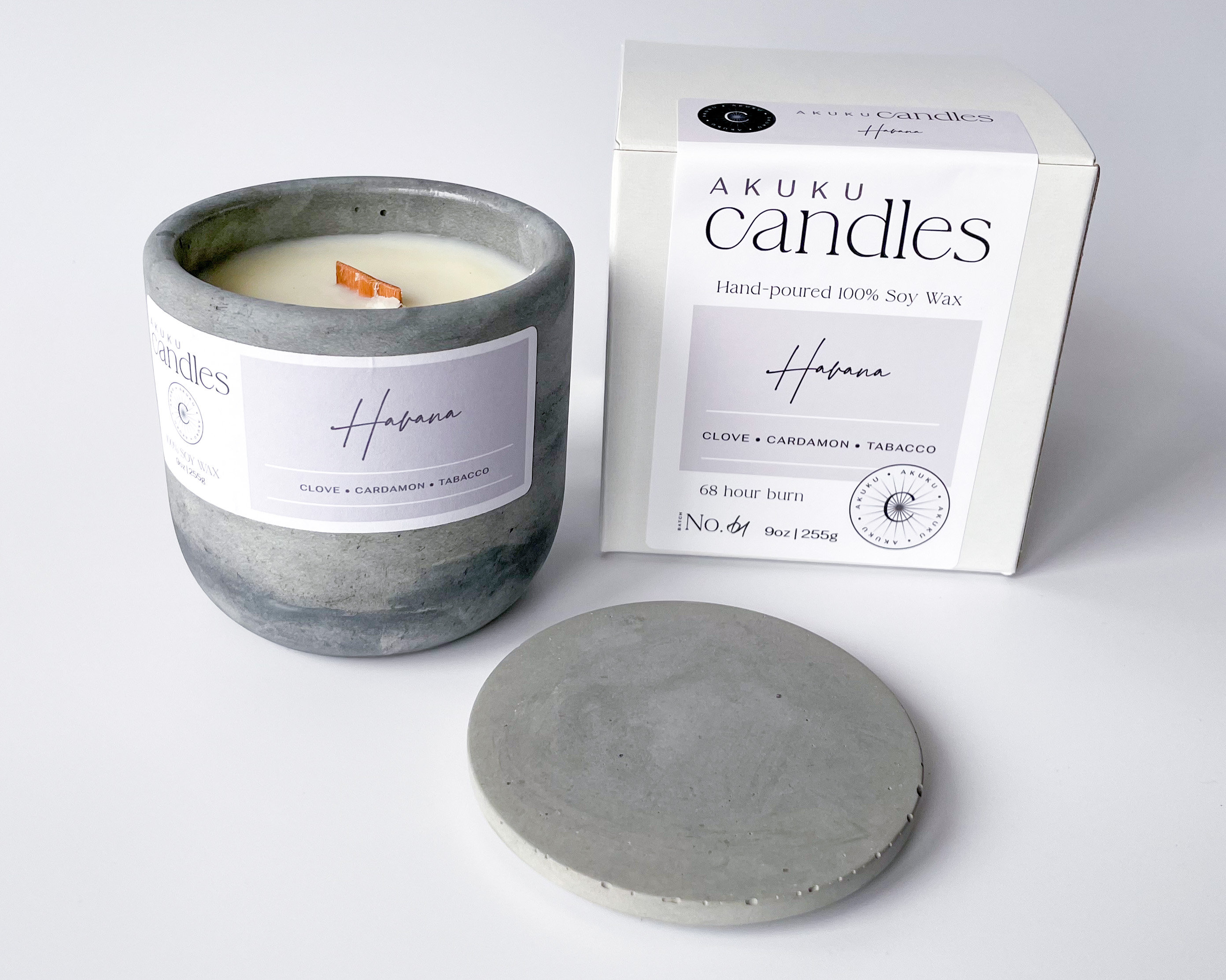 Cardamon & Tobacco Candle - Scented Soy Wax Candle. Wooden Cracking Wick. Cement Candle. Unique Concrete Candle