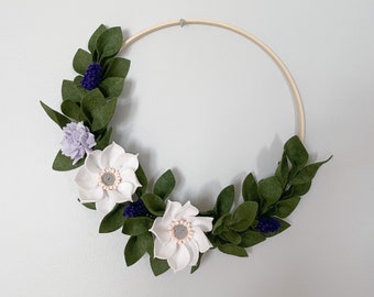 Felt Wreath. Felt Flowers Wreath. Spring Wreath. Greenery Wreath.