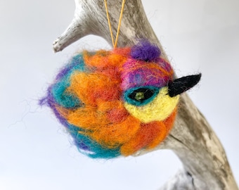 Christmas Felted Bird Ornament. Felt Rainbow bird.