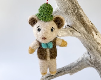 Needle Felted Mouse Ornament. Wool Felted Christmas Ornament