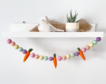 Easter Garland. Spring Garland. Carrot Garland. Pom Poms Garland. Felt Balls Garland. Felt Pompom Garland