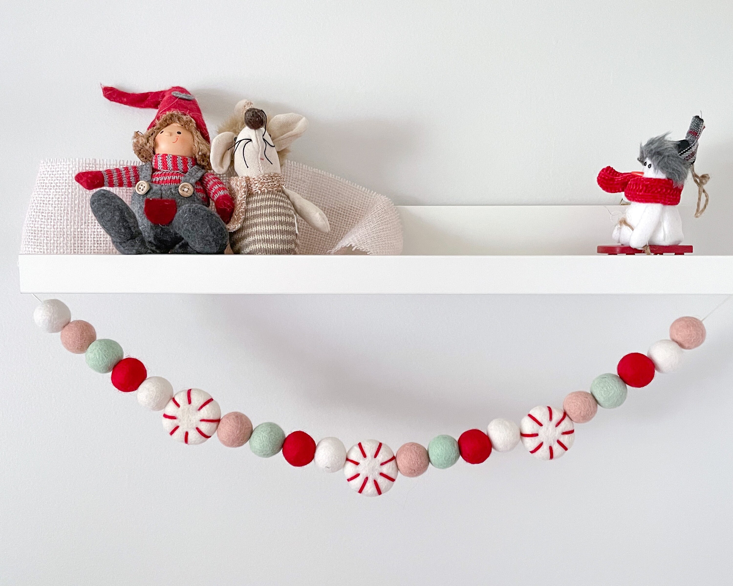 Christmas Felt Garland. Peppermints Garland. Felt Pom Poms Etsy